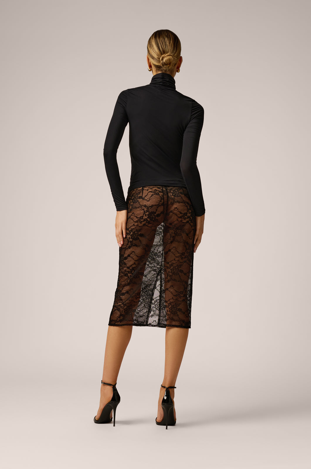stretch black turtleneck top long sleeve  back view